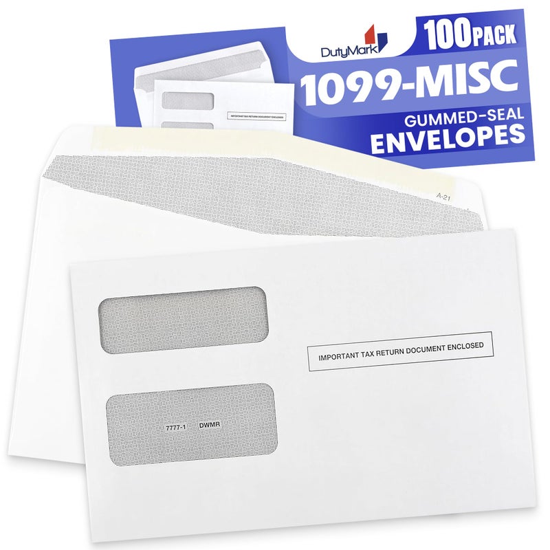 Dutymark 100 1099 Envelopes Designed For 1099 Misc, INT, 1099-R, And 1095-C, Laser Forms from Quickbooks or Similar Tax Software -Double-Window Security Envelope, Gummed Flap, 5 5/8 Inch x 9 Inch Pack of 100 - Image 4